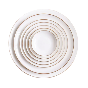 Platos de cena de porcelana blanca de alta calidad con borde dorado para uso en hoteles y banquetes - Product Image 5
