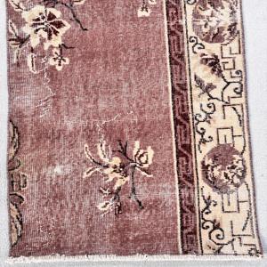 Vintage Turkish Rug, Small 2.3x4.8 ft (70x146 cm) Rug, <b>Brown</b> Bordered <b>Wool</b> Rug - Product Image 4