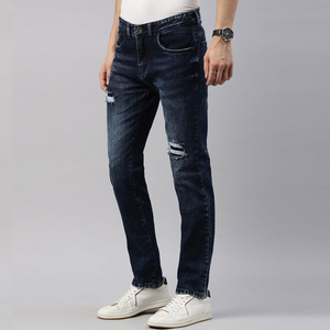 กางเกงยีนส์ขาตรงสำหรับผู้ชายกางเกงยีนส์ผ้าฝ้ายสีน้ำเงินขาดสำหรับผู้ชายกางเกงยีนส์สไตล์ใหม่ขายดี - Product Image 3