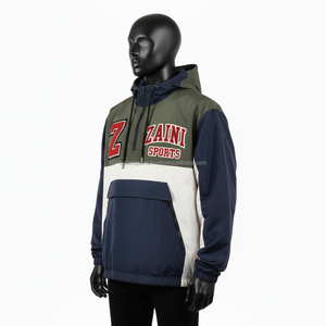 Chaqueta cortavientos de alta calidad, tela de nailon duradera, Panel azul marino Oliva, logotipo bordado, diseño personalizado, chaqueta cortavientos para hombre - Product Image 4