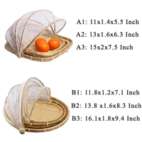 Geweven rotan rieten voedselopbergmand rond met deksel, fruit serveerschaal, opvouwbare set met deksel, Vietnam vakantiedecoratie