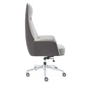 Silla de Oficina Ergonómica Contemporánea de Cuero Sintético en Gris con Acabados Cromados - Product Image 4