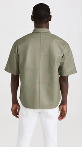 Fabricant OEM Logo personnalisé chemise en cuir manches courtes surdimensionné décontracté poitrine poche en cuir PU fermeture éclair chemises veste pour hommes - Product Image 6