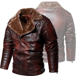 Mode hommes épais chaud polaire veste en cuir manteau homme hiver Casual Biker veste en cuir - Product Image 4