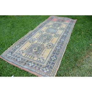 Vintage 4 pies 8 pulgadas X 11 pies 3 pulgadas alfombra turca amarillo negro clásico área grande alfombra Área de lana respaldo de látex para la habitación de los adolescentes Patchwork - Product Image 2