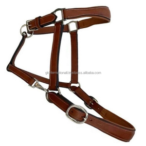 Licou en cuir véritable à double couture avec rembourrage de vache ultra doux et anneau à boucle en laiton nickelé robuste - Product Image 1