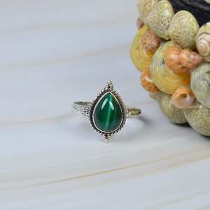 Natural Malachite Smooth Pear Shape Carved Gemstone Ring 925 Sterling <b>Silver</b> Party Wear Fashion Rings <b>Women</b> Jewelry in Bulk - Product Image 3