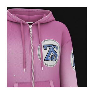 Premium 370 GSM Heavy Fleece Zipper Hoodie Rose Gradient Tissu Doux Logo Brodé Personnalisé Strass Design basics Hoodie - Product Image 6