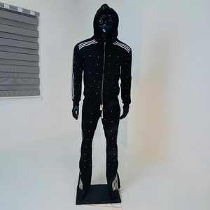 Ensemble deux pièces pour homme, style rétro urbain, hiver, sweat à capuche zippé, 100% coton molletonné, coupe ample, respirant - Product Image 1