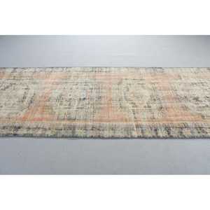 Vintage Turkish Rug, 3,8x10,6 ft Runner Rug, <b>Brown</b> Orange Floral <b>Wool</b> Rug - Product Image 2