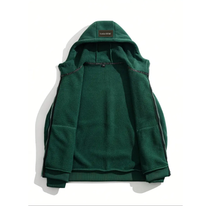 Otoño Invierno Hombres 100% Poliéster Chaqueta de lana con capucha Cremallera completa a prueba de viento Térmica al aire libre de gran tamaño - Product Image 3