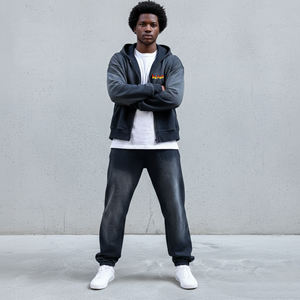 Conjunto de 2 Piezas para Hombre de Alta Calidad, Lavado Desteñido al Sol, 100% Algodón Felpa, Sudadera con Capucha y Pantalones Deportivos con Logotipo Personalizado, Estilo Urbano Hip Hop - Product Image 6