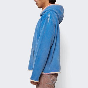 Sweat à capuche décontracté pour homme, effet délavé, en polaire, avec poches, mélange polyester/coton, coupe-vent, écologique, haute qualité, faible MOQ, marque privée - Product Image 4