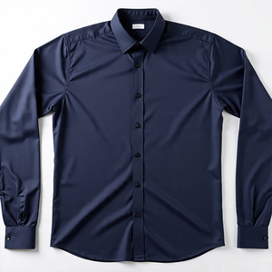 Chemise décontractée personnalisée Slim Fit pour hommes col montant couleur marine à manches longues mélange de chemises habillées formelles pour la saison de printemps - Product Image 4
