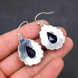 Boucles d'oreilles créoles en saphir bleu, argent 925, luxe - Product Image 3