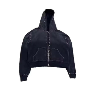 ชุดวอร์มมีฮู้ดลายเรียบง่าย สไตล์ลำลอง เป็นมิตรกับสิ่งแวดล้อม ประดับคริสตัล ผ้าฝ้าย 100% ชุดเซ็ตสองชิ้น กางเกงวอร์ม บริการ OEM สินค้ามาใหม่ - Product Image 2