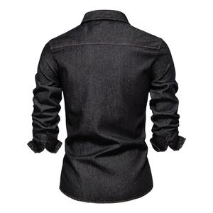 Camisas de Hombre 100% Algodón, Camisa Casual de Vaquero Gruesa de Otoño, Camisa Masculina de Alta Calidad de Color Sólido con Botones - Product Image 4