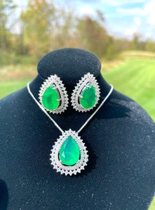 Simulated Green Emerald Double Halo Earring Silver Neon Glowing Vibrant Art Deco Style Unique Jewelry Gift - Product Image 4