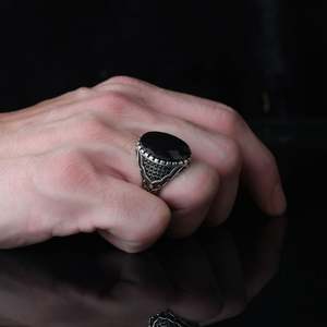 Azuris VALKH1449 Turkey 925 Sterling Silver <b>Men's</b> <b>Ring</b> in Ottoman Style Natural <b>Black</b> Stone Fashionable Stylish - Product Image 3