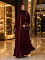Abaya Rajut Wanita Lengan Kupu-kupu Hijau Zamrud Kustom, Pakaian Muslimah Model Batwing Gaya Teluk, Produsen Grosir Pakaian Islami