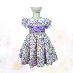 Premium Woven Cotton Hand Smocked Children Clothing Bullion Rose Smocked Dresses for Girls Toddler Girls Dresses - Product Image 5