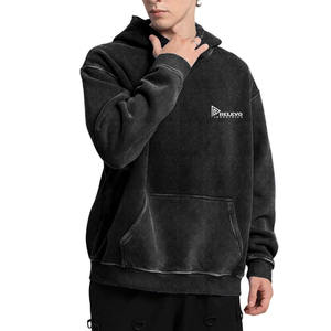 Sweat à capuche noir délavé 100% coton pour homme, couleur noire, sweat à capuche oversize délavé pour homme - Product Image 6