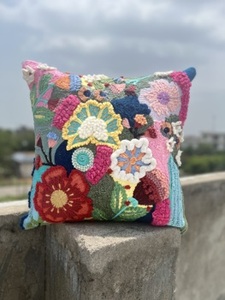 Beaded <b>Cushion</b> Latest Design Handmade <b>Indian</b> Designer Beads Stitching Patchwork <b>Cushions</b> Solid Multi Color Pillow Office Pillow - Product Image 4