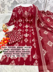 Venta caliente de algodón con bordado de trabajo Kurti Pant y Dupatta Fabricante Mayorista de Surat a la tarifa más baja - Product Image 5