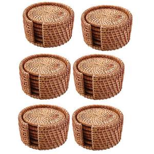 Sous-verres en rotin de style indien artisanal avec support ensemble de sous-verres à thé accessoires de cuisine sous-verres en osier Jute avec support - Product Image 3