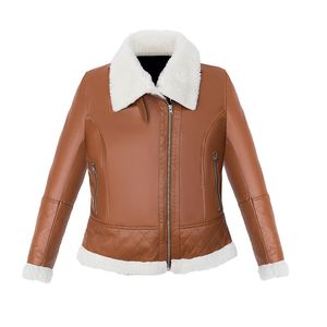 Chaqueta de invierno de cuero genuino hecha a mano marrón Shearling Coat Stand | Chaqueta de motorista de aviador con capucha transpirable impermeable - Product Image 1