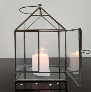 Nuevo MARCO DE Metal diseñado llamativo y paredes de vidrio linterna a prueba de viento cubierta de vidrio linterna de hierro con mango de Metal para colgar - Product Image 4