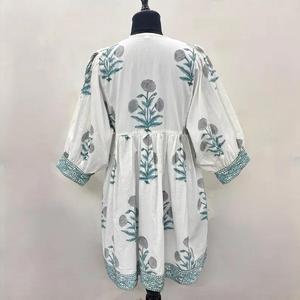 Kyra MIDI ชุดเดรสสำหรับผู้หญิงพิมพ์ลายดอกไม้ผ้าฝ้ายโบฮีเมียนลำลองฤดูร้อนเสื้อสั้นธรรมชาติที่สมบูรณ์แบบของขวัญสำหรับ - Product Image 4