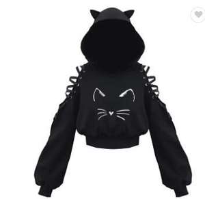 Mujeres sudaderas con capucha de orejas de gato Crop Top Sudadera con capucha con cordones de manga larga primavera otoño - Product Image 2