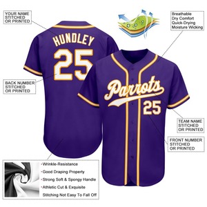 Camiseta de béisbol auténtica morada blanca y dorada personalizada - Product Image 3