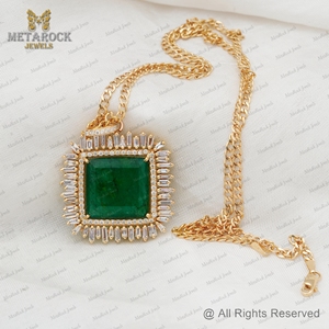 Pierre précieuse émeraude naturelle 14k or jaune diamant naturel fait à la main un de type pendentif bijoux en gros bijoux de mariage - Product Image 6