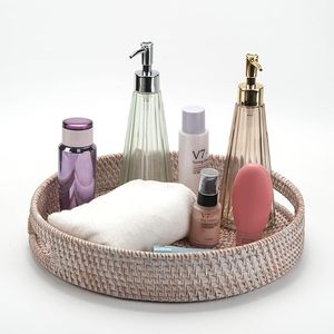 Handmade Attractive Round Rattan Serving <b>Tray</b> <b>Table</b> Elegant Decorative Food Storage Platter With Handles for Kitchen & Bathroom - Product Image 1