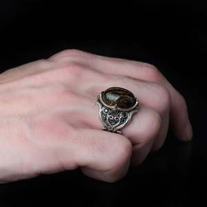 Anillo Azuris VALKH1477 de Plata de Ley 925 para Hombre, Estilo Otomano, con Piedra Negra Natural, Moderno y Elegante, Gran Venta en Turquía - Product Image 2