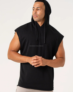 Men's Customized Sleeveless Hooded Yoga <b>Top</b> <b>High</b> Quality Breathable Quick Dry Solid Pattern <b>Low</b> Price 220g 100% Cotton Hollow - Product Image 1
