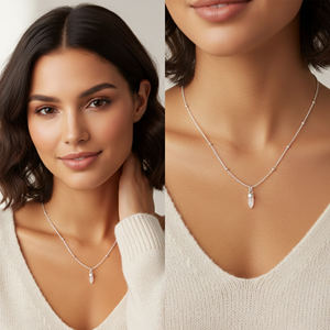 Collar de Plata de Ley 925 con Baño de Rodio y Piedra Lunar Arcoíris, Forma de Bala, Cadena de Bolas, para Boda - Product Image 6