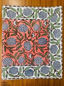 Floral foncé saumon rose sauge vert Delft bleu main bloc imprimé coton chemin de Table taille personnalisée mariage hôtel maison - Product Image 3