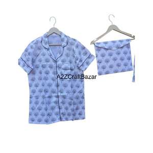 Hand Block Print Short PJ Set Indian 100 % Pure Cotton <b>Pajamas</b> Shorts <b>Pajama</b> Set Comfortable Nightwear <b>Summer</b> Wear Night Dress - Product Image 2