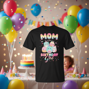 T-shirt Mom Of The Birthday Girl, design Squish Squad, noir, taille adulte - Product Image 3