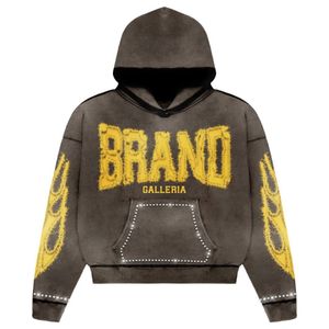 เสื้อฮู้ดผู้ชายพิมพ์ลายวินเทจเสื้อครอปขอบพลอยเทียม - Product Image 4