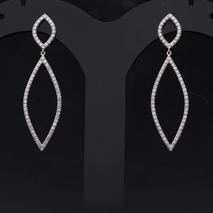 Boucles d'oreilles pendantes en forme de marquise en or 14 carats exquis Diamants ronds naturels Cadre ouvert Élégance rayonnante - Product Image 3