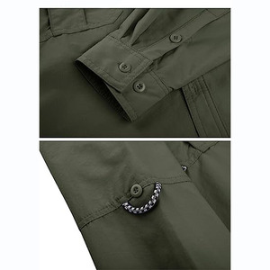 Camisa Formal de Manga Larga para Hombre, Color Verde Oliva, con Bolsillos en el Pecho, Cuello Mao, Cierre con Botones de Cuerno, Patrón de Camuflaje, Tela Dobby - Product Image 6