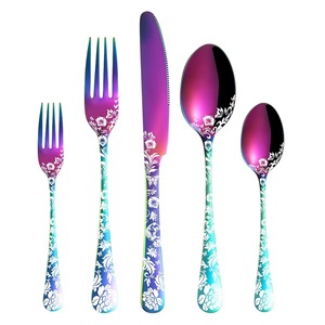 Juego de cubiertos de acero inoxidable chapados en Color plateado de 5 cubiertos con mango de mármol para cocina, mesa, café, ocasión, fiesta, uso en Hotel - Product Image 6