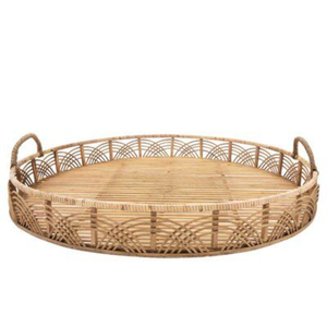 Modern Round Rattan Serving <b>Tray</b> With Designer Handwoven Texture Ideal For Home Decor <b>Snacks</b> Drinks And Gifts - Product Image 2
