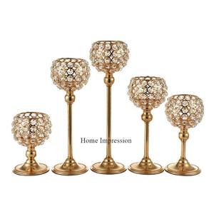 Último patrón de llegada, juego de diseñador Vintage de 5 candelabros de cristal chapados en oro y tarros, centro de mesa, suministros de iluminación - Product Image 1