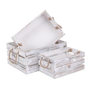 Boîtes en bois à poignée de corde blanche en détresse Article décoratif pour la maison - Product Image 2