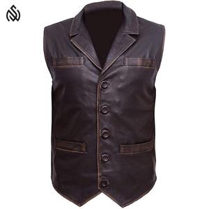 Chaleco de cuero transpirable bordado personalizado, chalecos de cuero de motorista, chaleco de motorista personalizado de cuero para hombre de moda - Product Image 2